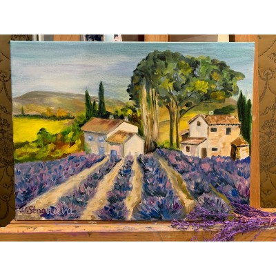 Oil Painting Provence. Lavender field.